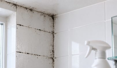 کپک سیاه روی گوشه دیوار و کاشی حمام در کنار بخش تمیز