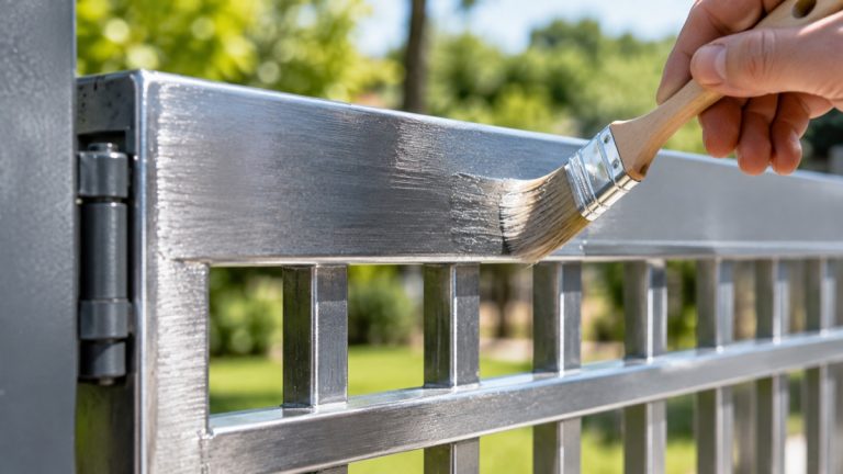 اعمال پوشش محافظ شفاف با قلم‌مو روی درب فلزی تمیز و بدون زنگ