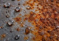 شکل‌گیری زنگ روی سطح فلز در اثر قطرات آب و اکسیداسیون