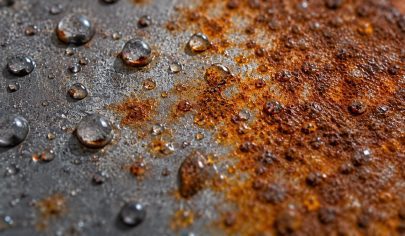 شکل‌گیری زنگ روی سطح فلز در اثر قطرات آب و اکسیداسیون